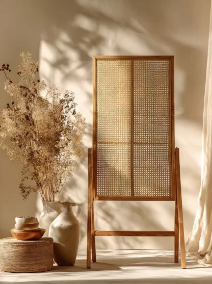 Wabi-sabi new Chinese-style creative solid wood rattan screen for living room, tea room, study, high-end design sense screen for bedroom and entrance hall - Image 4