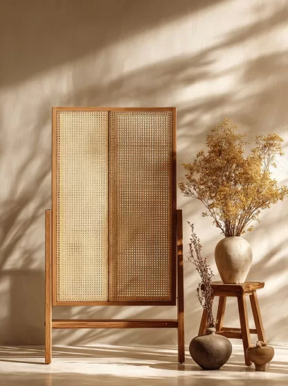 Wabi-sabi new Chinese-style creative solid wood rattan screen for living room, tea room, study, high-end design sense screen for bedroom and entrance hall - Image 5
