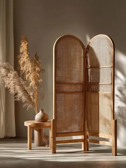 Wabi-sabi style rattan screen partition, living room entrance foyer, mobile folding storage bookshelf background - Image 6