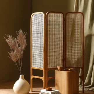 New Chinese-style creative solid wood rattan woven screen for living room, tea room, study, high-end design sense screen for bedroom and entrance hall