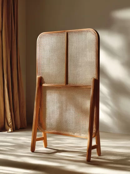 Wabi-sabi new Chinese-style creative solid wood rattan screen for living room, tea room, study, high-end design sense screen for bedroom and entrance hall - Image 8