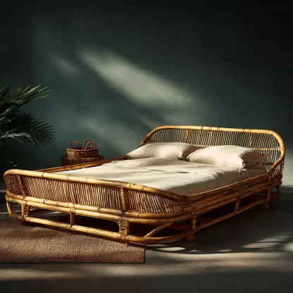 Wabi-sabi style bed, rattan bed, leisure small apartment, foldable bed, homestay hotel bed, bedroom - Image 2