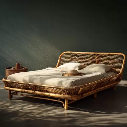 Wabi-sabi style bed, rattan bed, leisure small apartment, foldable bed, homestay hotel bed, bedroom - Image 3