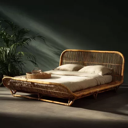 Wabi-sabi style bed, rattan bed, leisure small apartment, foldable bed, homestay hotel bed, bedroom - Image 4
