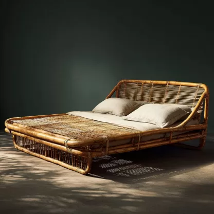 Wabi-sabi style bed, rattan bed, leisure small apartment, foldable bed, homestay hotel bed, bedroom - Image 5