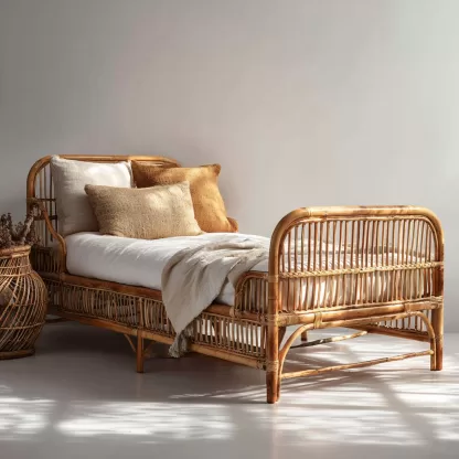 Hotel and homestay natural rattan bed, three-person and two-person real rattan sofa bed, waterproof and sun-proof leisure sofa bed combination - Image 2