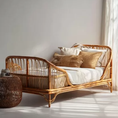 Hotel and homestay natural rattan bed, three-person and two-person real rattan sofa bed, waterproof and sun-proof leisure sofa bed combination - Image 4