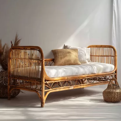 Hotel and homestay natural rattan bed, three-person and two-person real rattan sofa bed, waterproof and sun-proof leisure sofa bed combination - Image 5