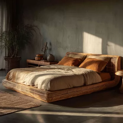 Wabi-sabi style rattan bed, bedroom double bed, homestay hotel furniture, rattan bed combination, Japanese modern and simple - Image 3