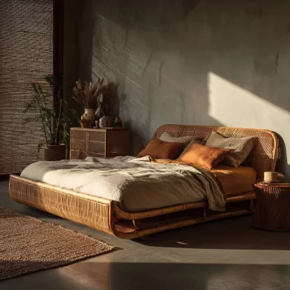 Wabi-sabi style rattan bed, bedroom double bed, homestay hotel furniture, rattan bed combination, Japanese modern and simple - Image 4