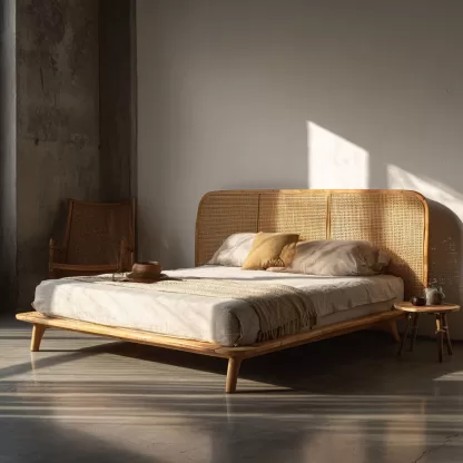 Wabi-sabi style homestay hotel, small-sized modern and simple rattan and solid wood rattan woven beds, designer leisure double beds - Image 2