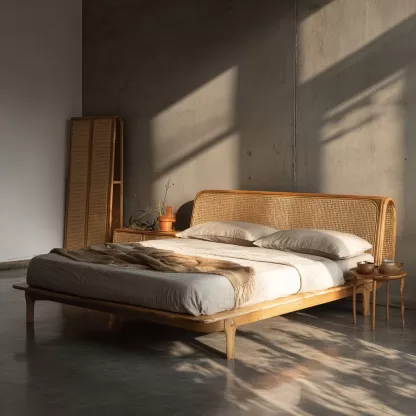 Wabi-sabi style homestay hotel, small-sized modern and simple rattan and solid wood rattan woven beds, designer leisure double beds - Image 3