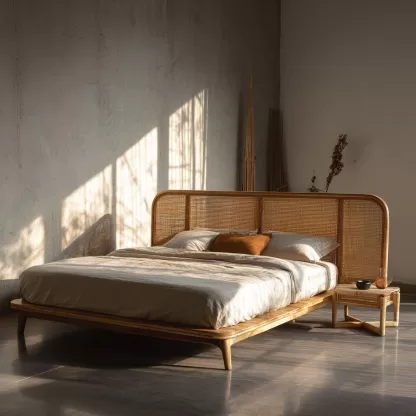 Wabi-sabi style homestay hotel, small-sized modern and simple rattan and solid wood rattan woven beds, designer leisure double beds - Image 4