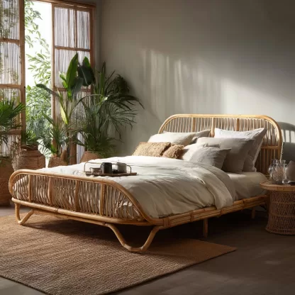 Wabi-sabi style homestay hotel, small-sized modern and simple rattan and solid wood rattan woven beds, designer leisure double beds - Image 6