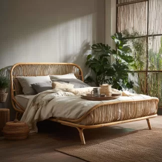 Wabi-sabi style homestay hotel, small-sized modern and simple rattan and solid wood rattan woven beds, designer leisure double beds
