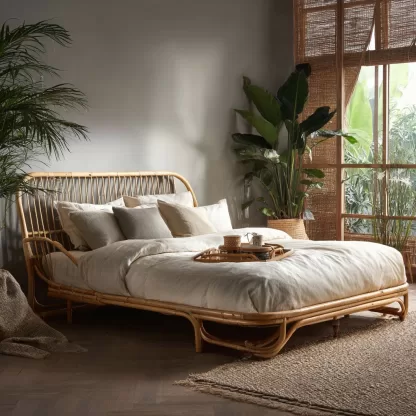 Wabi-sabi style homestay hotel, small-sized modern and simple rattan and solid wood rattan woven beds, designer leisure double beds - Image 8