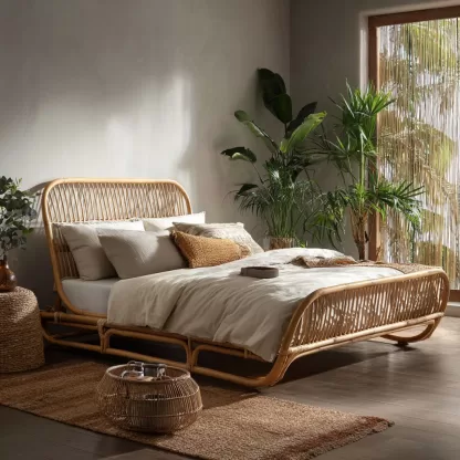 Wabi-sabi style homestay hotel, small-sized modern and simple rattan and solid wood rattan woven beds, designer leisure double beds - Image 9