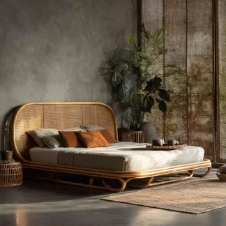 Wabi-sabi style bed, rattan bed, leisure small apartment, foldable bed, homestay hotel bed, bedroom