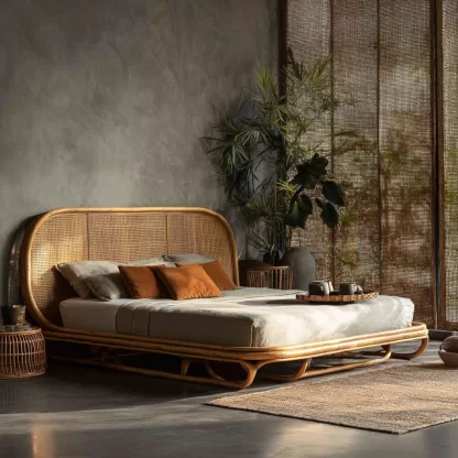 Wabi-sabi style bed, rattan bed, leisure small apartment, foldable bed, homestay hotel bed, bedroom