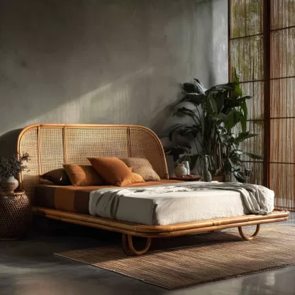 Wabi-sabi style bed, rattan bed, leisure small apartment, foldable bed, homestay hotel bed, bedroom - Image 7