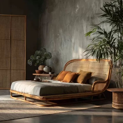 Wabi-sabi style bed, rattan bed, leisure small apartment, foldable bed, homestay hotel bed, bedroom - Image 8