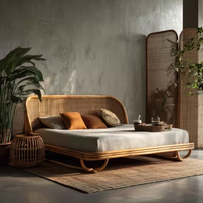 Wabi-sabi style bed, rattan bed, leisure small apartment, foldable bed, homestay hotel bed, bedroom - Image 9
