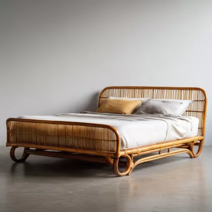 Wabi-sabi style rattan bed, bedroom double bed, homestay hotel furniture, natural wood color rattan bed, double bed, homestay bed - Image 4
