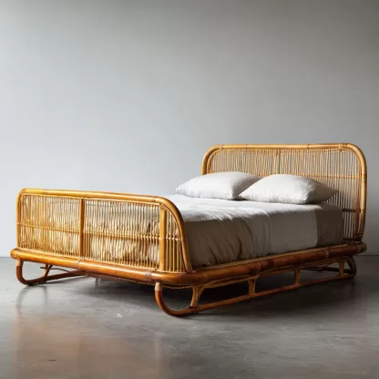 Wabi-sabi style rattan bed, bedroom double bed, homestay hotel furniture, natural wood color rattan bed, double bed, homestay bed - Image 5