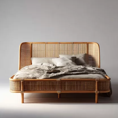 Wabi-sabi style rattan bed, bedroom double bed, homestay hotel furniture, natural wood color rattan bed, double bed, homestay bed - Image 8