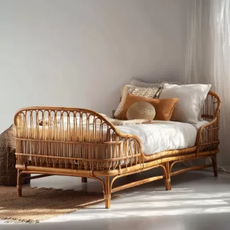 Hotel and homestay natural rattan bed, three-person and two-person real rattan sofa bed, waterproof and sun-proof leisure sofa bed combination