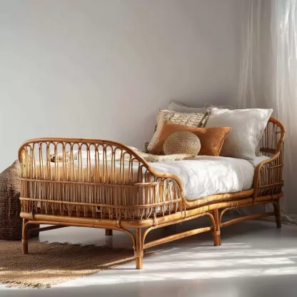 Hotel and homestay natural rattan bed, three-person and two-person real rattan sofa bed, waterproof and sun-proof leisure sofa bed combination