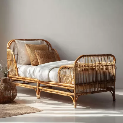 Hotel and homestay natural rattan bed, three-person and two-person real rattan sofa bed, waterproof and sun-proof leisure sofa bed combination - Image 8