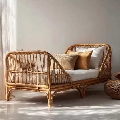 Hotel and homestay natural rattan bed, three-person and two-person real rattan sofa bed, waterproof and sun-proof leisure sofa bed combination - Image 9
