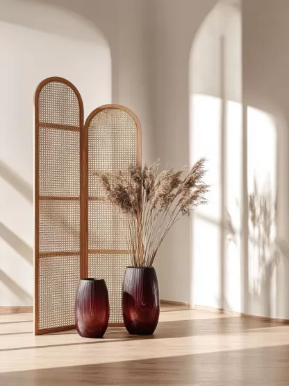 A rattan screen partition is used to block the entrance of the living room, directly facing the main entrance. It is a medieval folding and movable living room with a Japanese-style shielding effect - Image 3