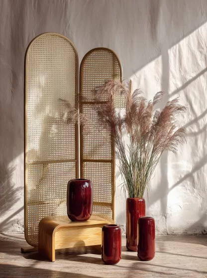 A rattan screen partition is used to block the entrance of the living room, directly facing the main entrance. It is a medieval folding and movable living room with a Japanese-style shielding effect - Image 4