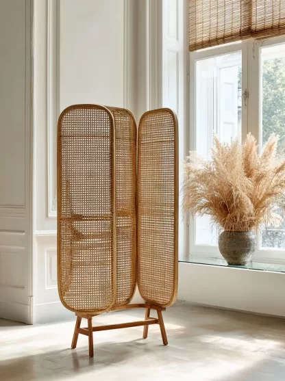 A rattan screen partition is used to block the entrance of the living room, directly facing the main entrance. It is a medieval folding and movable living room with a Japanese-style shielding effect - Image 8