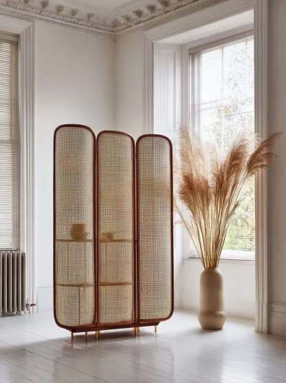 A rattan screen partition is used to block the entrance of the living room, directly facing the main entrance. It is a medieval folding and movable living room with a Japanese-style shielding effect - Image 9
