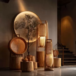 New Chinese-style creative solid wood floor lamps for living room, tea room, study, high-end design sense floor table lamps for bedroom and entrance hall