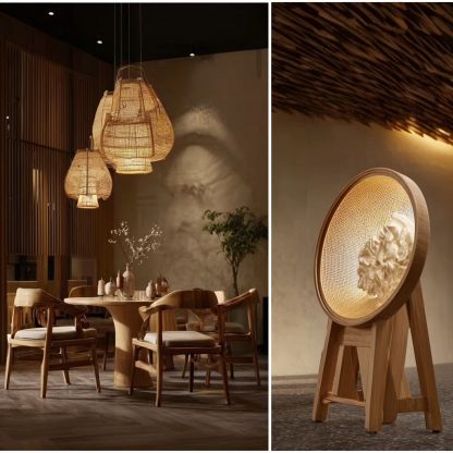 Wicker lampshade for home living room, bedroom, bedside lampshade, wicker lampshade, new Chinese-style balcony fabric bedroom lighting fixtures - Image 4
