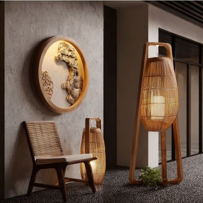 Wicker lampshade for home living room, bedroom, bedside lampshade, wicker lampshade, new Chinese-style balcony fabric bedroom lighting fixtures - Image 2