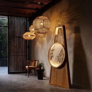 Japanese-style traditional Chinese style chandeliers, classical bamboo weaving living room and retro dining room atmosphere decorative lights have been installed