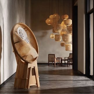 Wabi-sabi style rattan chandelier, homestay, tea room, restaurant, bar table lamp, Japanese vintage rattan weaving lamp