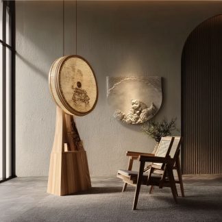 New Chinese-style table lamp, bedroom bedside table, retro Chinese style study, tea room, painted mother and child folding fan, ambient light