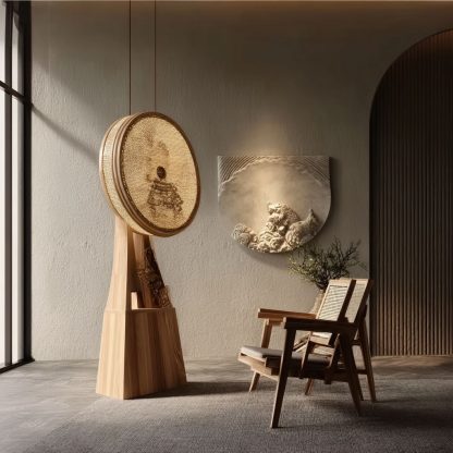 New Chinese-style table lamp, bedroom bedside table, retro Chinese style study, tea room, painted mother and child folding fan, ambient light