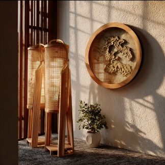 New Chinese-style creative solid wood floor lamps for living rooms, tea rooms, studies, and balconies with a high-end design sense
