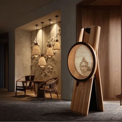 Wicker lampshade for home living room, bedroom, bedside lampshade, wicker lampshade, new Chinese-style balcony fabric bedroom lighting fixtures - Image 9