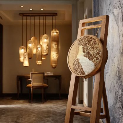 Wicker lampshade for home living room, bedroom, bedside lampshade, wicker lampshade, new Chinese-style balcony fabric bedroom lighting fixtures