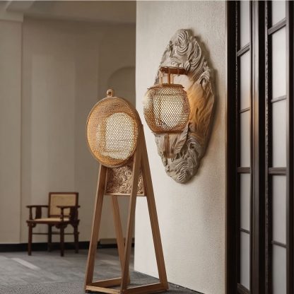 Wicker lampshade for home living room, bedroom, bedside lampshade, wicker lampshade, new Chinese-style balcony fabric bedroom lighting fixtures - Image 6