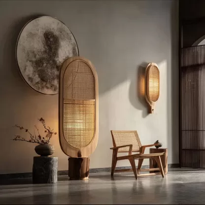 Wabi-sabi style rattan floor lamp, beside the sofa in the living room, bedside lamp in the bedroom, creative and personalized artistic atmosphere lamp