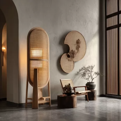 Wabi-sabi style rattan floor lamp, beside the sofa in the living room, bedside lamp in the bedroom, creative and personalized artistic atmosphere lamp - Image 9